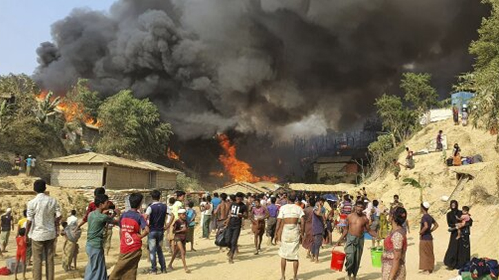 A fire in Rohingya refugee camp in Bangladesh