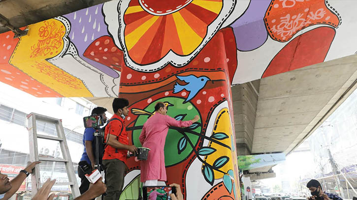 Graffiti on Moghbazar flyover pillars