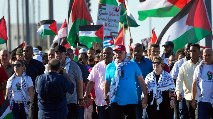 Cuba’s president led thousands marching in solidarity with Palestinians