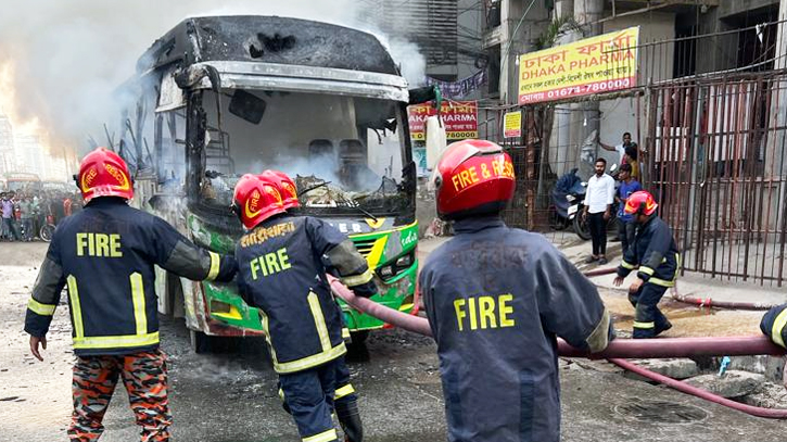 Bus set on fire in Dhaka’s Shahzadpur