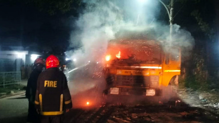 Covered van set on fire in Gazipur