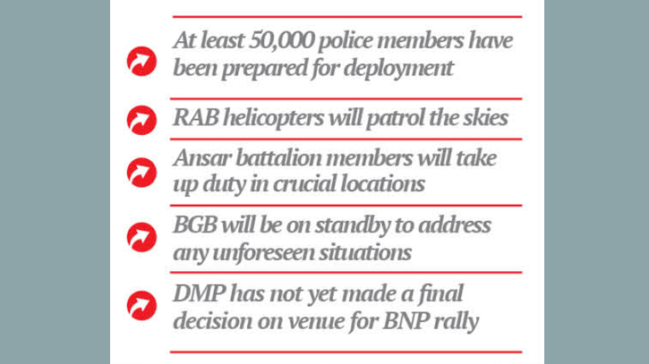 50,000 police, Rab forces to fortify Dhaka