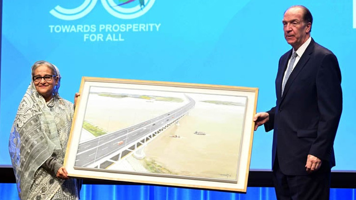 PM Hasina presents Padma Bridge painting to WB president