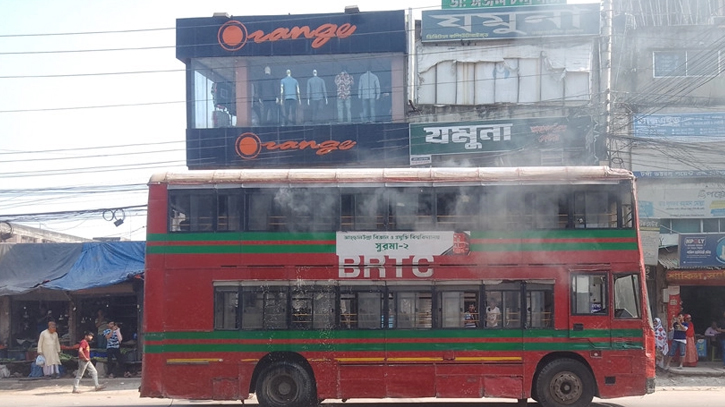 BRTC double-decker bus set on fire in Tongi