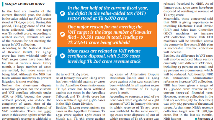 Lawsuits lock down NBR’s Tk 24,661cr VAT revenue