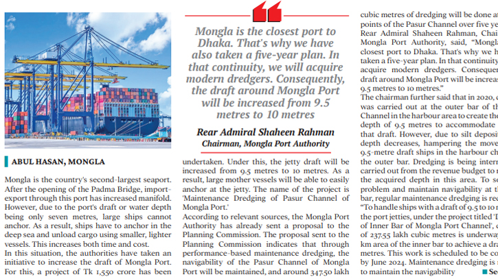 Tk 1,550cr plan to enhance Mongla Port capacity