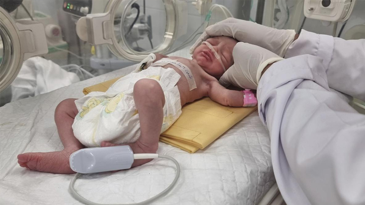 A Palestinian baby is born seconds after her mother left