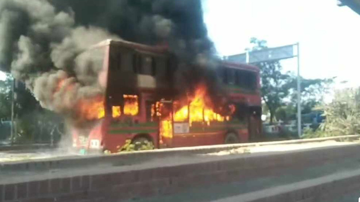 BRTC bus catches fire in Kuril Bishwa Road