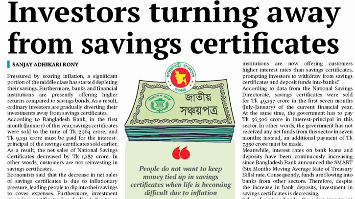 Investors turning away from savings certificates