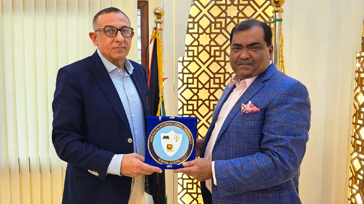 AIUB Board of Trustees Chairman Ishtiaque Abedin meets Palestinian Ambassador