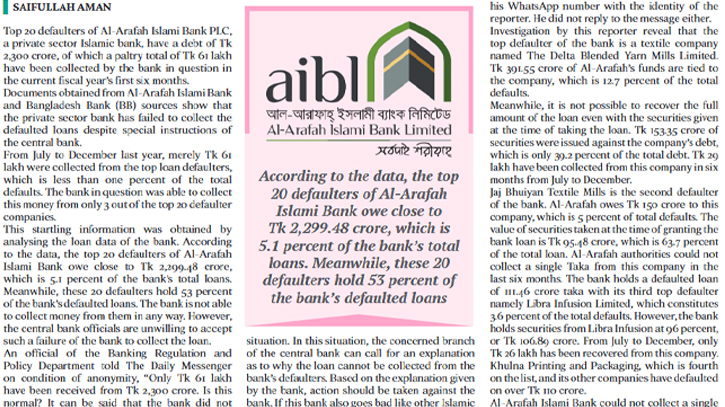 AIBL recoups only Tk 6.1m of defaulted Tk 23,000m!