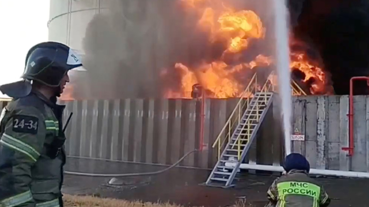 Russian fuel depot on fire after drone attack