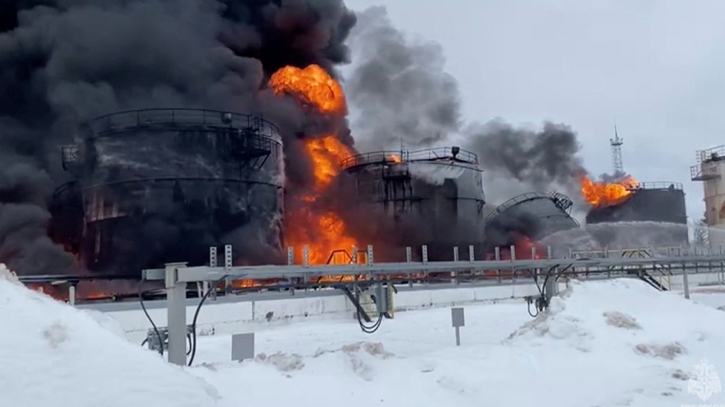 Russian oil depot on fire after Ukrainian drone attack