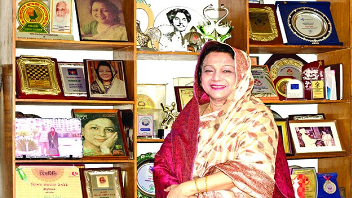 Veteran Chess Queen Rani Hamid with some of her earned awards. Photo: Collected 